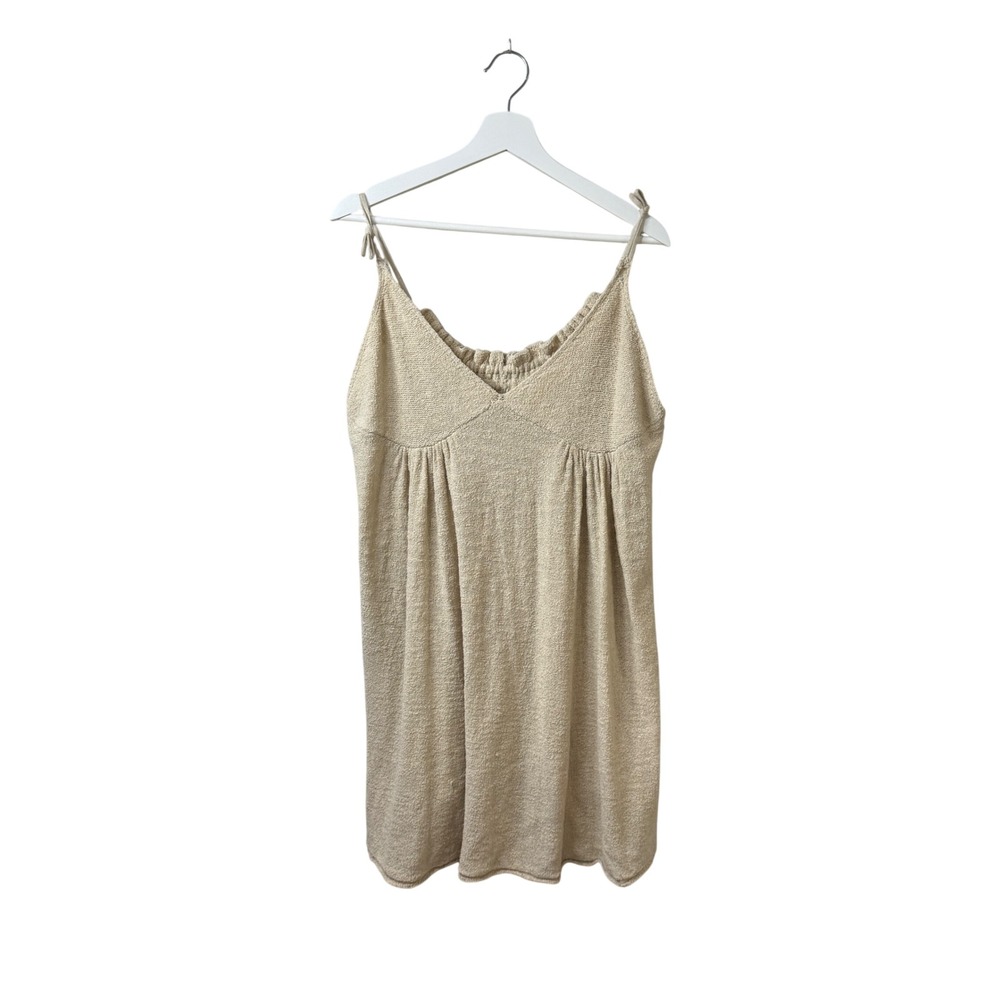 Free People Beach Womens Knit Mini Dress Beige Terry Cloth Tie Strap Size Medium